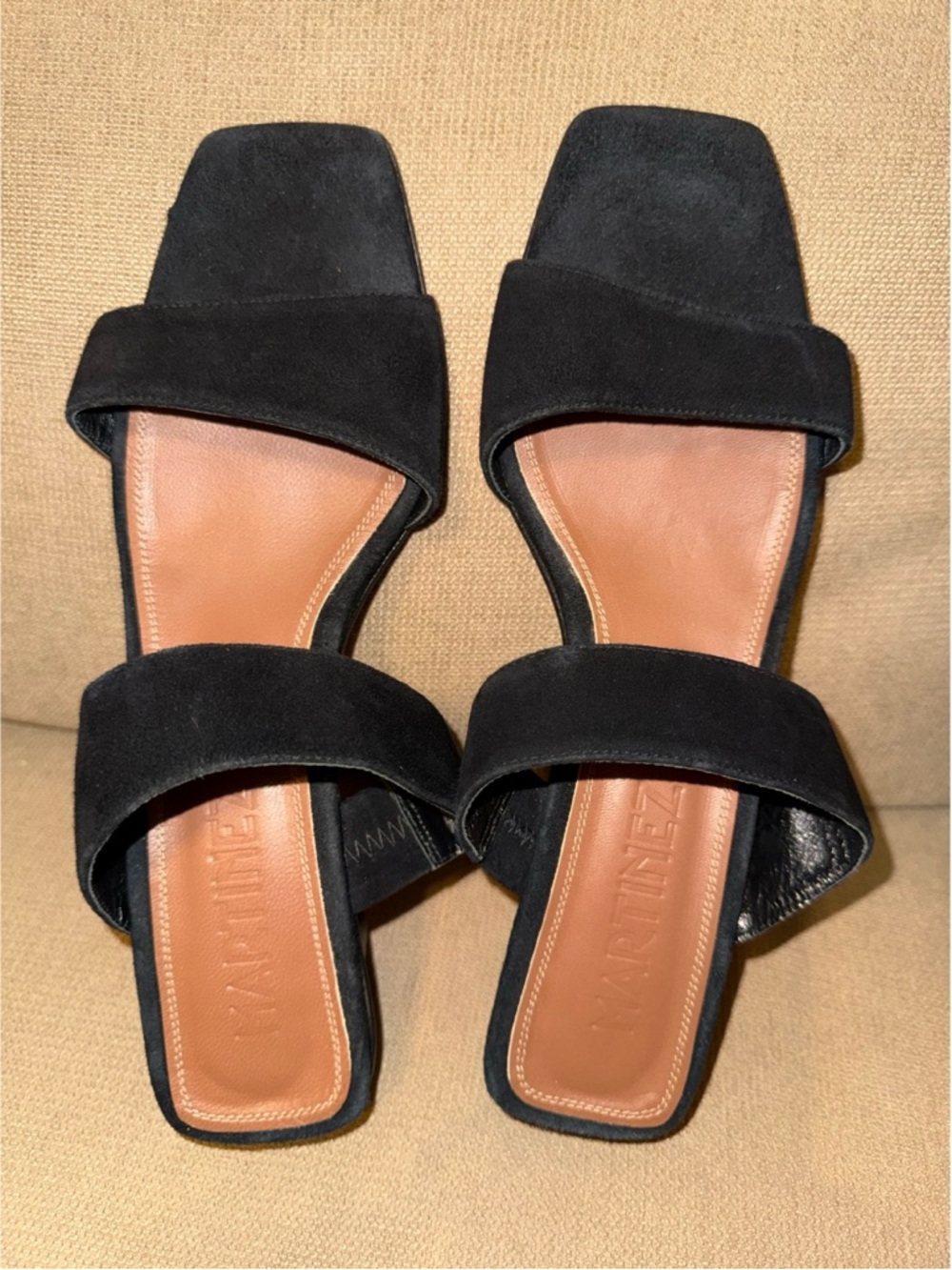 Martinez Black Suede Double-Strap Women's Slide Sandals - Picture 2 of 8